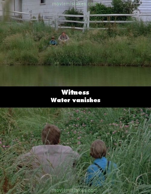 Phim Witness, nhìn từ đằng trước, John và Samuel ngồi trên bờ, quay mặt ra dòng suối. Nhưng ở cảnh tiếp theo, nhìn từ phía sau, dòng suối đã biến mất tự lúc nào